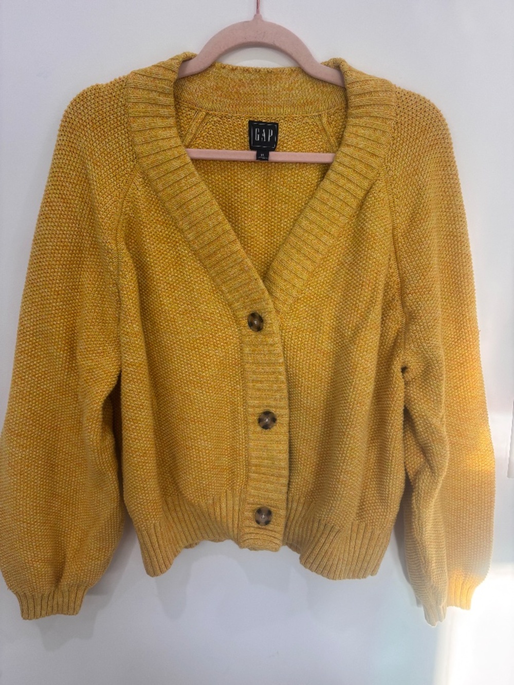 Gap Yellow Shaker Knit Button Front V-Neck Cardigan Sweater Women’s XL